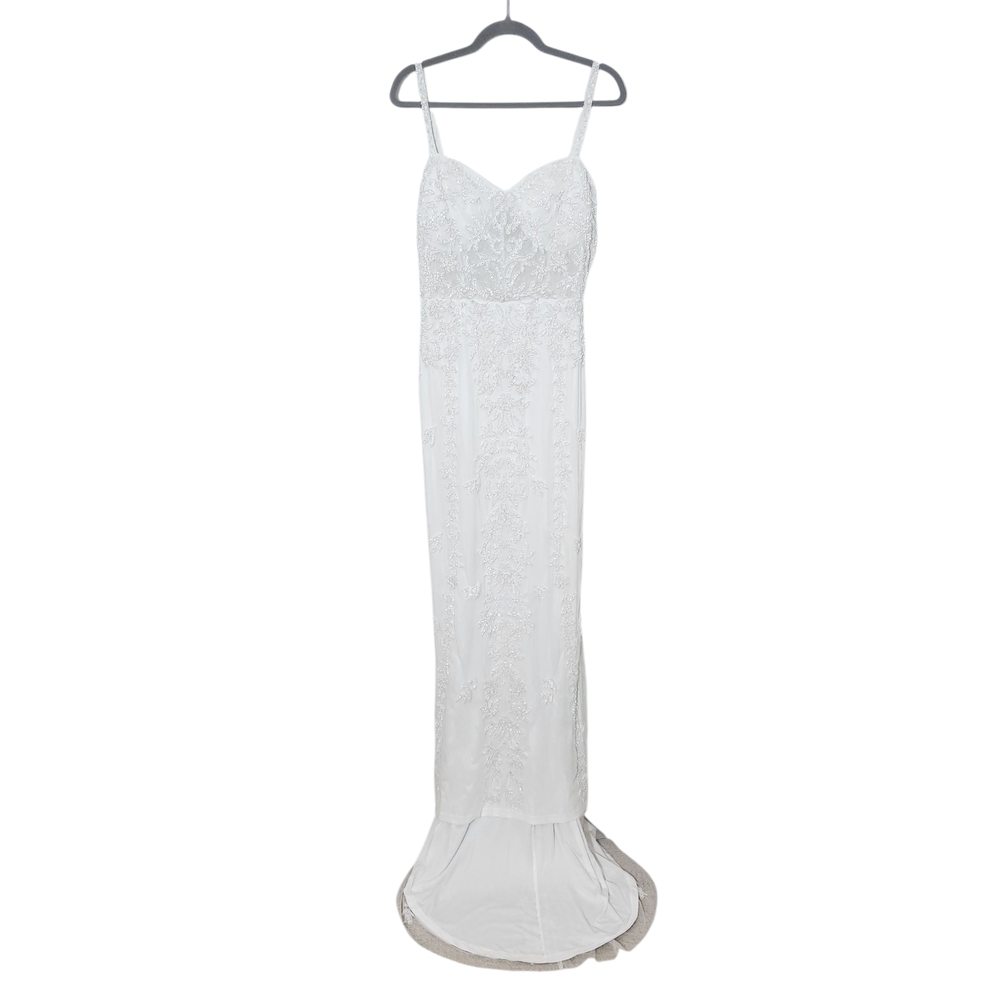 Lulus White Beaded Mermaid Wedding Dress with Sequins NWT Size Large - Picture 5 of 12